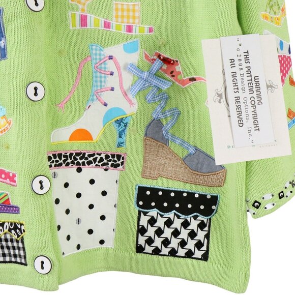 NWT Design Options Philip & Jane Gordon Shoes Applique Cardigan Sweater M - Picture 3 of 9